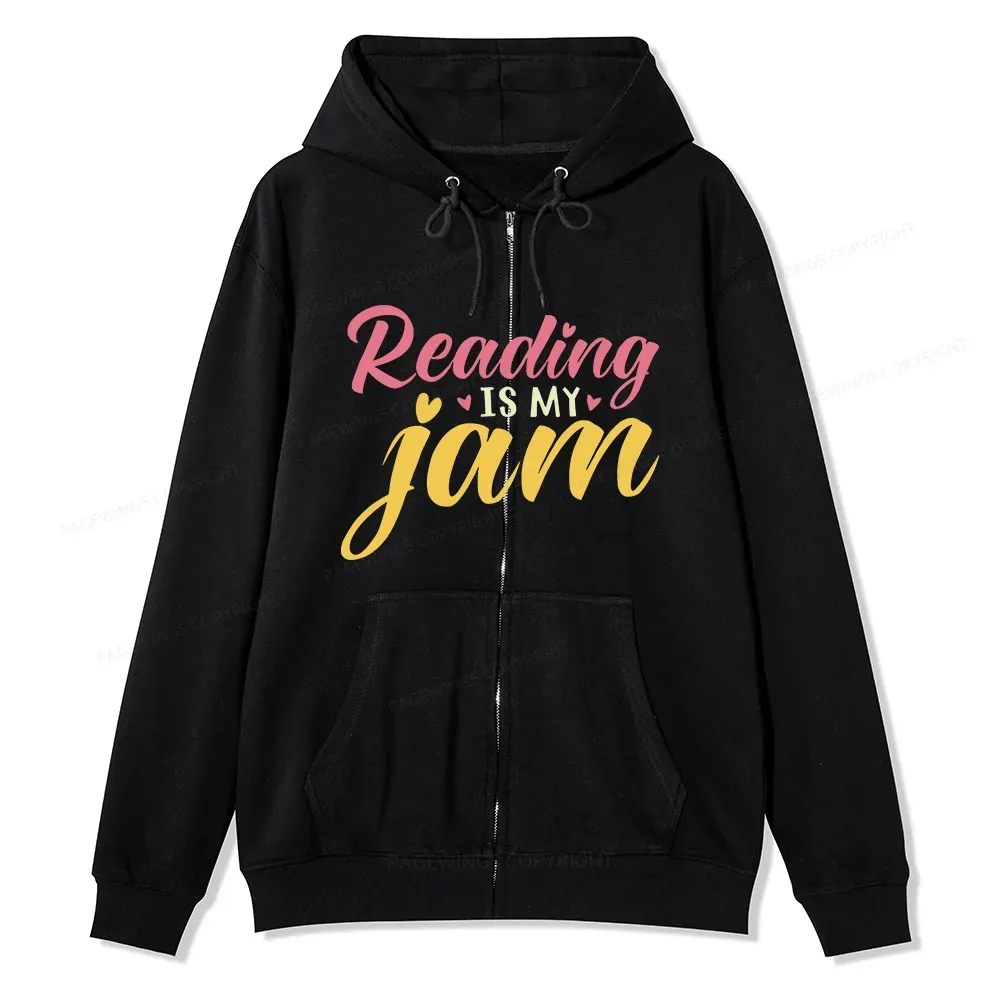 Pagewings Reading is My Jam Unisex Fleece Zip Up Hoodie