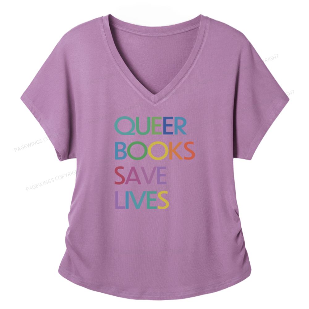 Pagewings Queer Books Save Lives Soft Women's Modal V-neck T-shirt