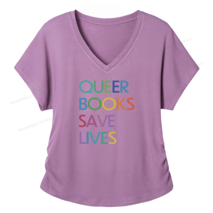 Pagewings Queer Books Save Lives Soft Women's Modal V-neck T-shirt