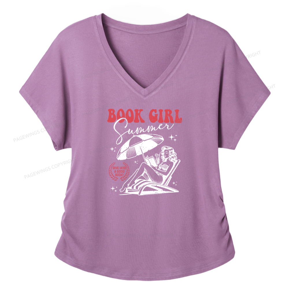 Pagewings Book Girl Summer Soft Women's Modal V-neck T-shirt