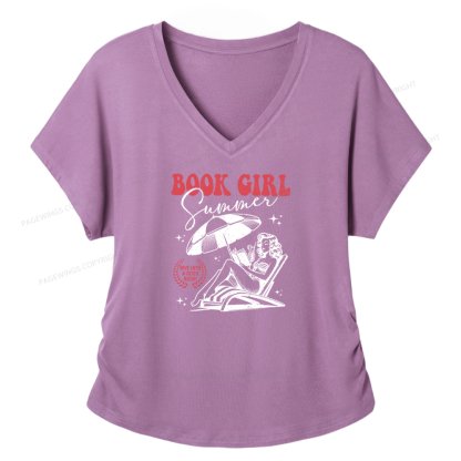 Pagewings Book Girl Summer Soft Women's Modal V-neck T-shirt