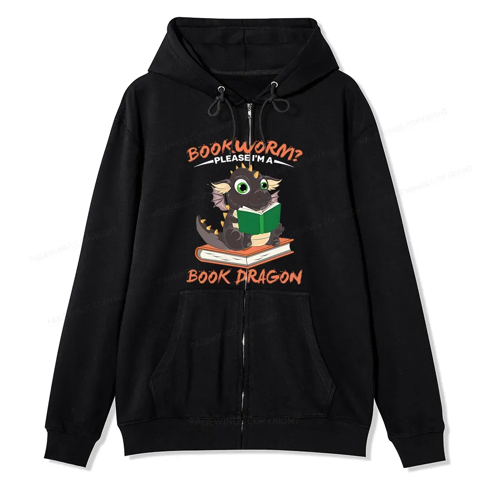 Pagewings Book Dragon Unisex Fleece Zip Up Hoodie