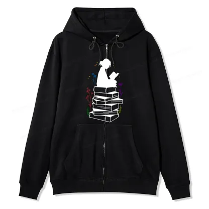 Pagewings Girl Reading Unisex Fleece Zip Up Hoodie