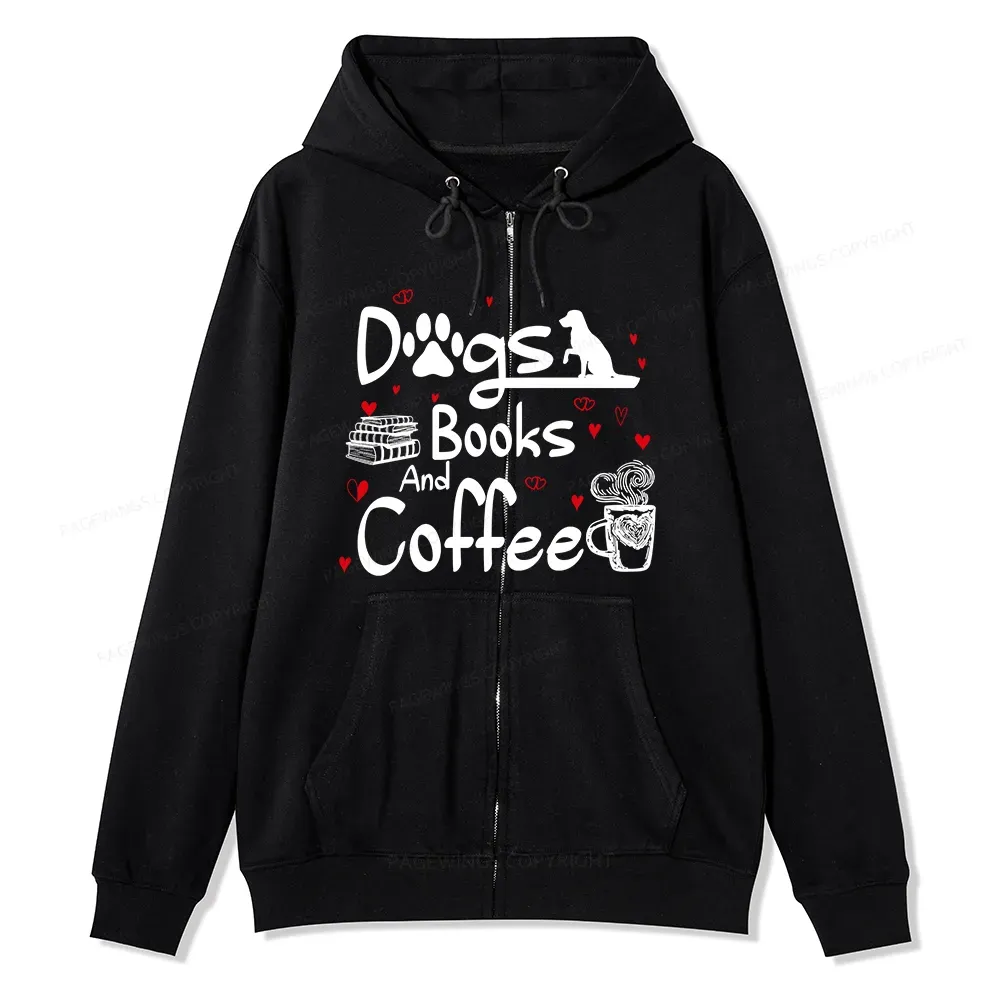 Pagewings Dogs Books And Coffee Unisex Fleece Zip Up Hoodie