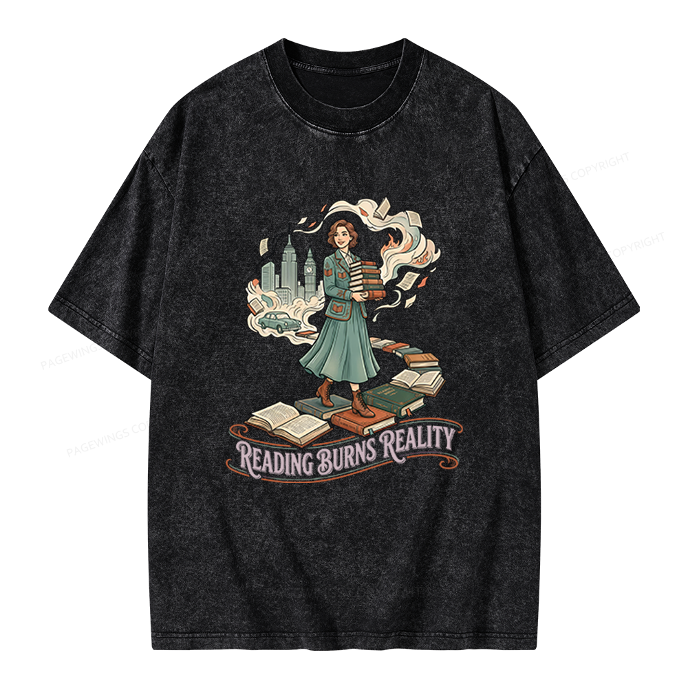 Pagewings Reading Burns Reality Unisex Washed T-shirt