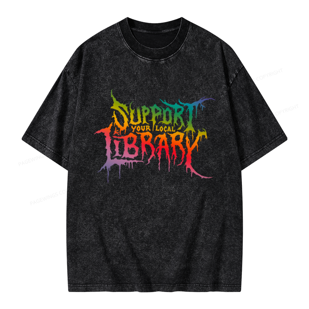Pagewings Support Your Local Library Unisex Washed T-shirt