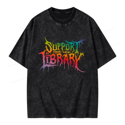 Pagewings Support Your Local Library Unisex Washed T-shirt