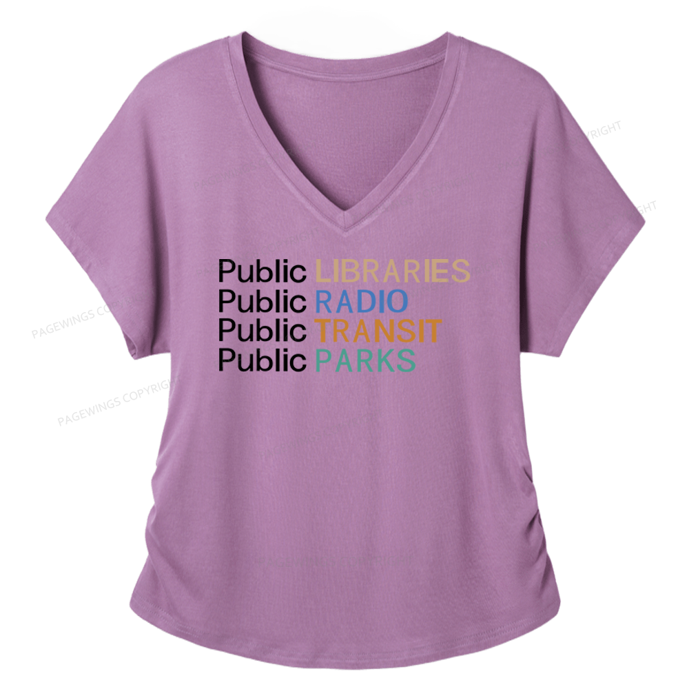 Pagewings Public Libraries Radio Transit Parks Soft Women's Modal V-neck T-shirt