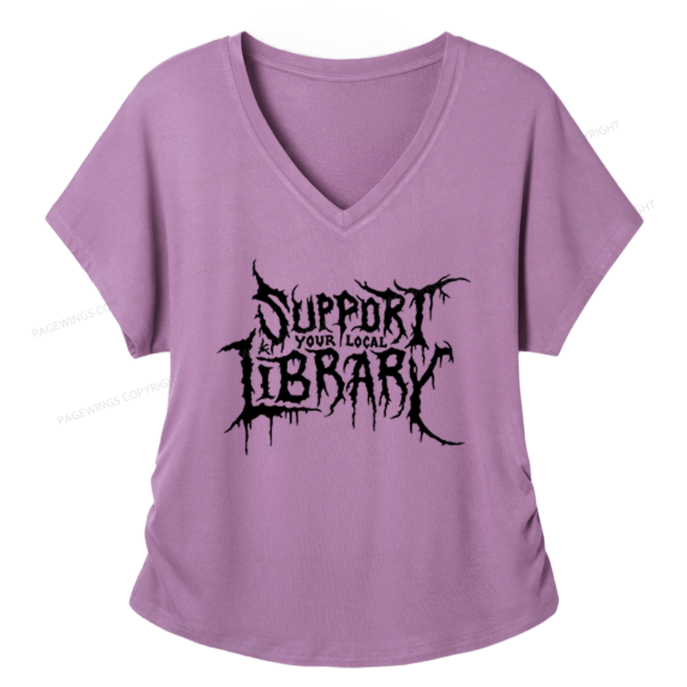 Pagewings Support Your Local Library Soft Women's Modal V-neck T-shirt