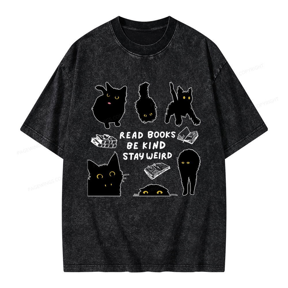 Pagewings Read Books Be Kind Stay Weird Unisex Washed T-shirt