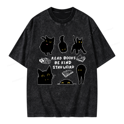 Pagewings Read Books Be Kind Stay Weird Unisex Washed T-shirt
