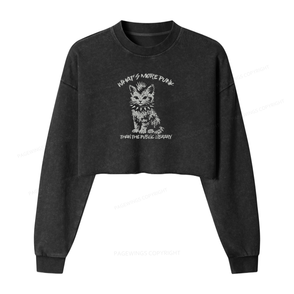 Pagewings What's More Punk Than The Public Library Washed Crop Sweatshirt