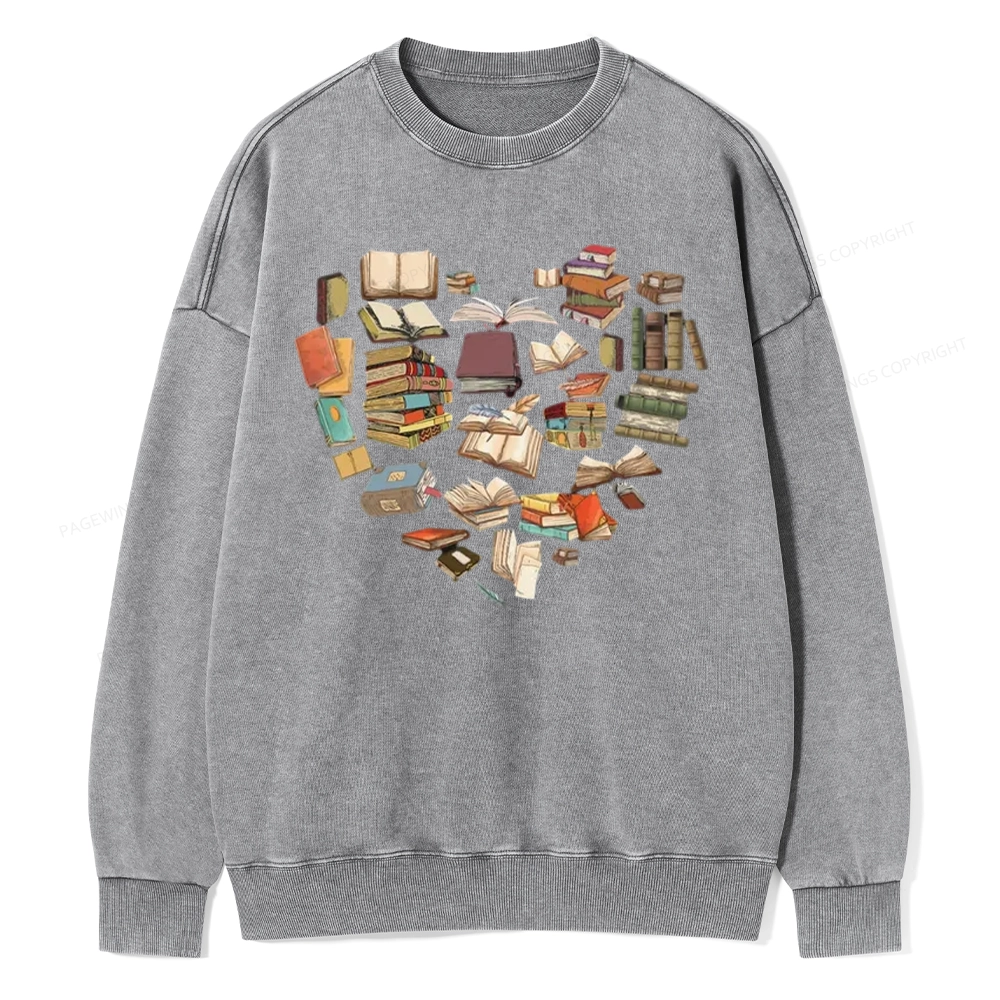 Pagewings Book Heart For Men And Women Unisex Washed Sweatshirt
