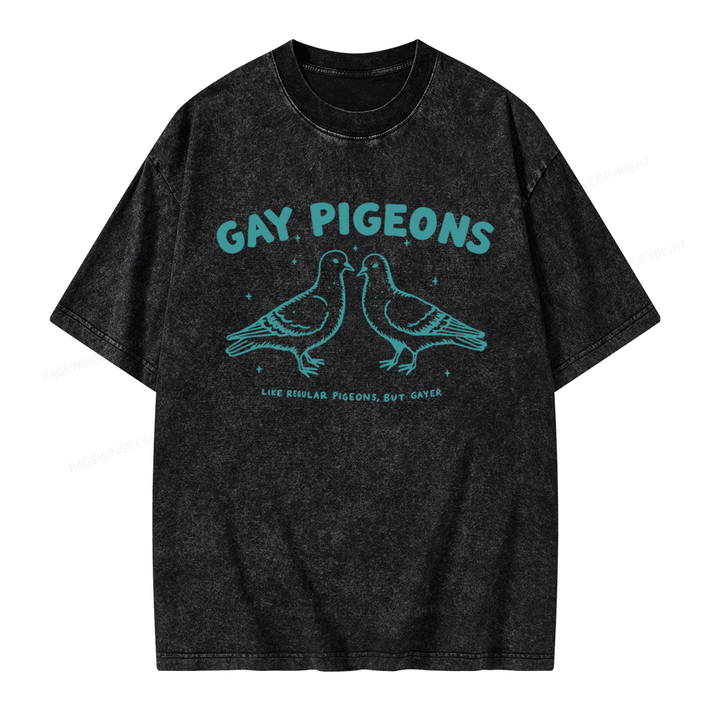 Pagewings Gay Pigeons Unisex Washed T-shirt