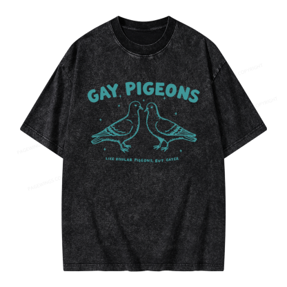 Pagewings Gay Pigeons Unisex Washed T-shirt
