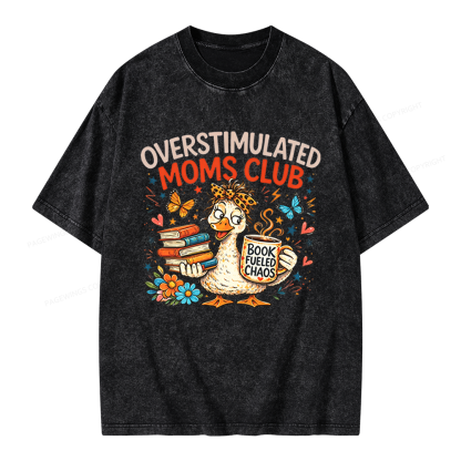 Pagewings Overstimulated Moms Club Unisex Washed T-shirt