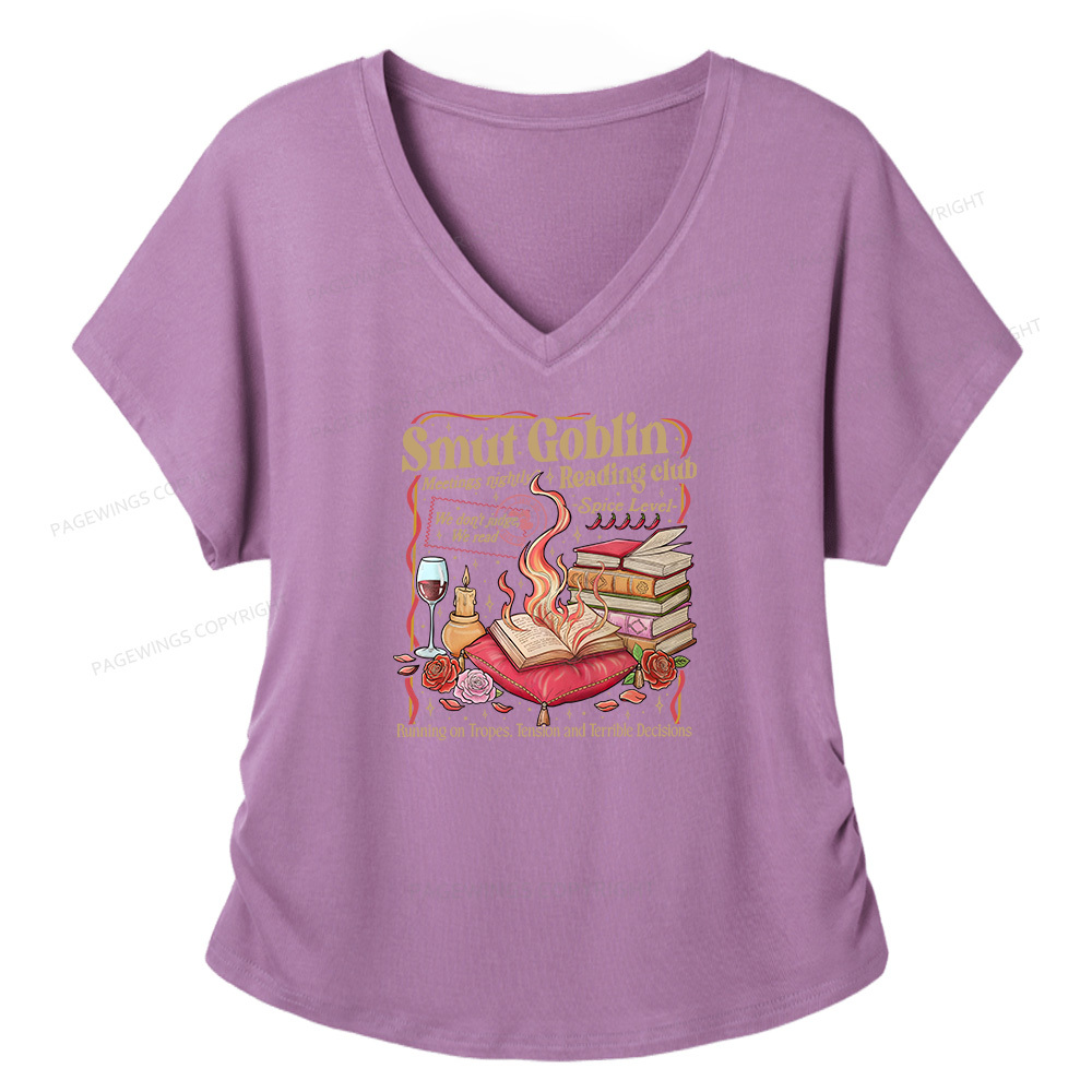 Pagewings Smut Goblin Dark Romance Soft Women's Modal V-neck T-shirt  