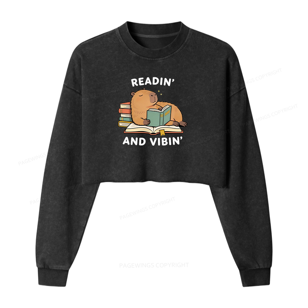 Pagewings Readin' And Vibin' Washed Crop Sweatshirt