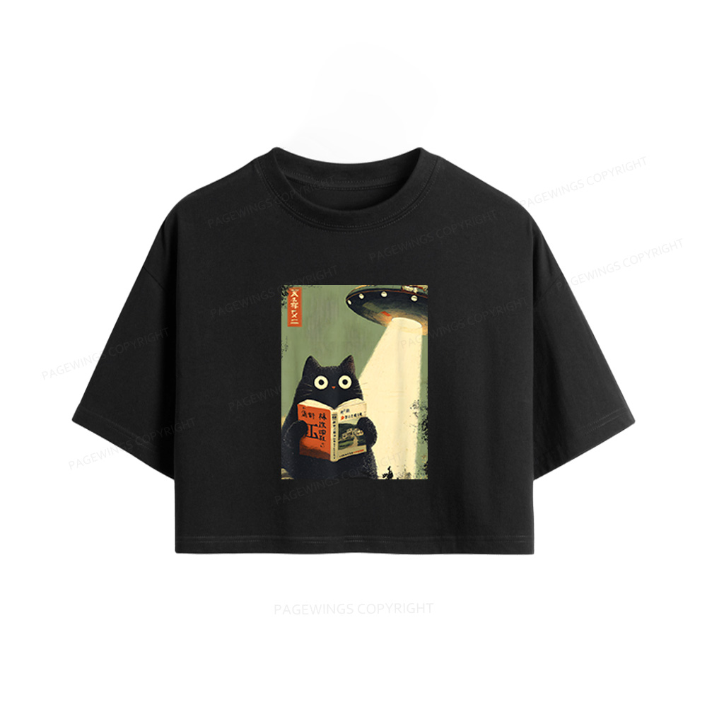 Pagewings Vintage Cat Book Lovers Women Crop Tops