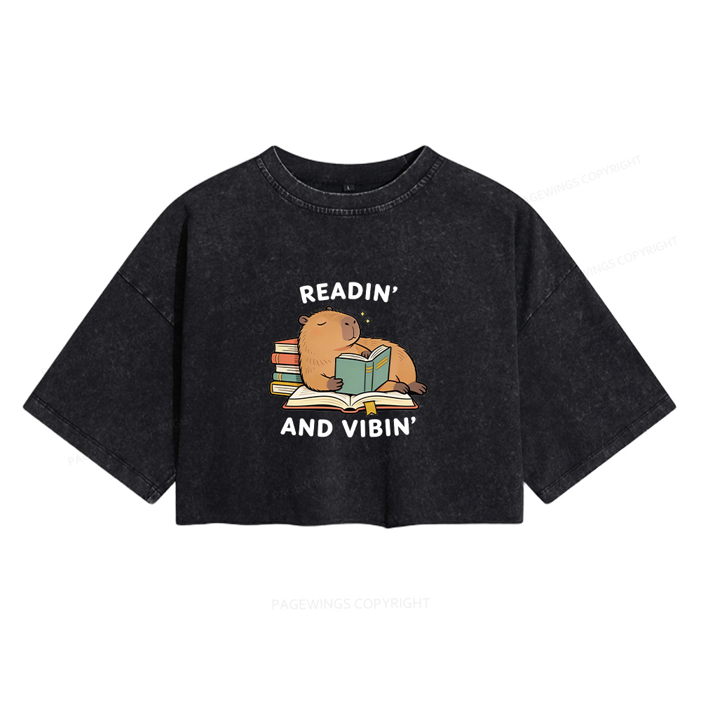 Pagewings Readin' And Vibin' Women's Washed Cropped T-shirt