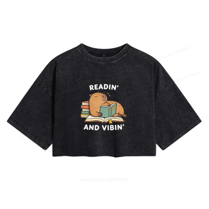 Pagewings Readin' And Vibin' Women's Washed Cropped T-shirt