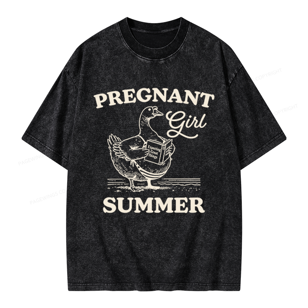 Pagewings Pregnant Girl Summer Unisex Washed T-shirt