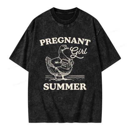 Pagewings Pregnant Girl Summer Unisex Washed T-shirt