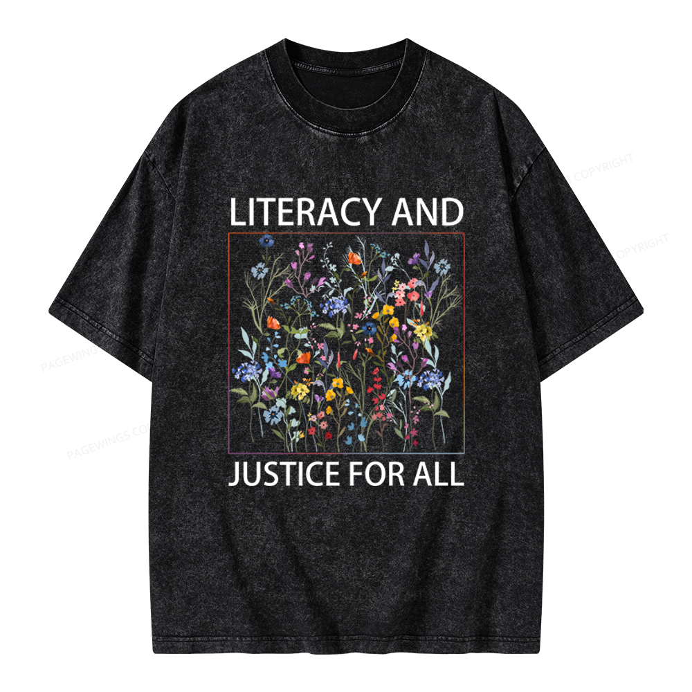 Pagewings Literacy And Justice For All Unisex Washed T-shirt