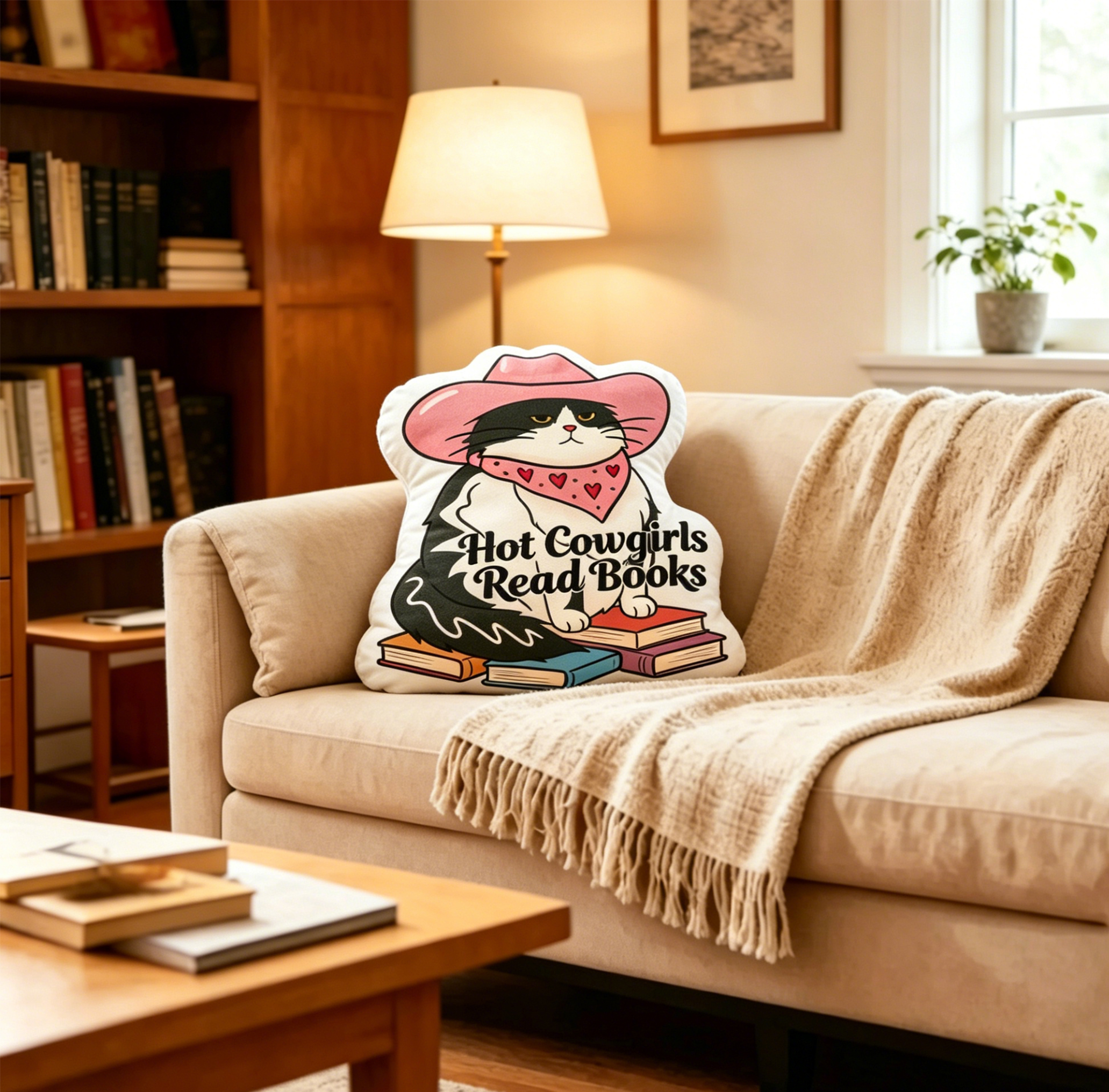 Pagewings Hot Cowgirls Read Books Shaped Throw Pillow