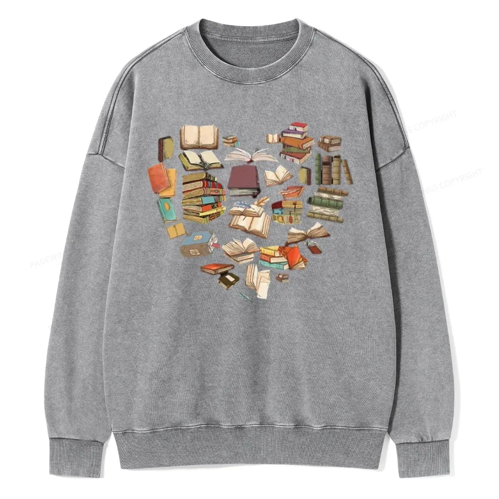 Pagewings Book Heart For Men And Women Unisex Washed Sweatshirt