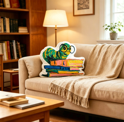 Pagewings Cute Bookworm Shaped Throw Pillow