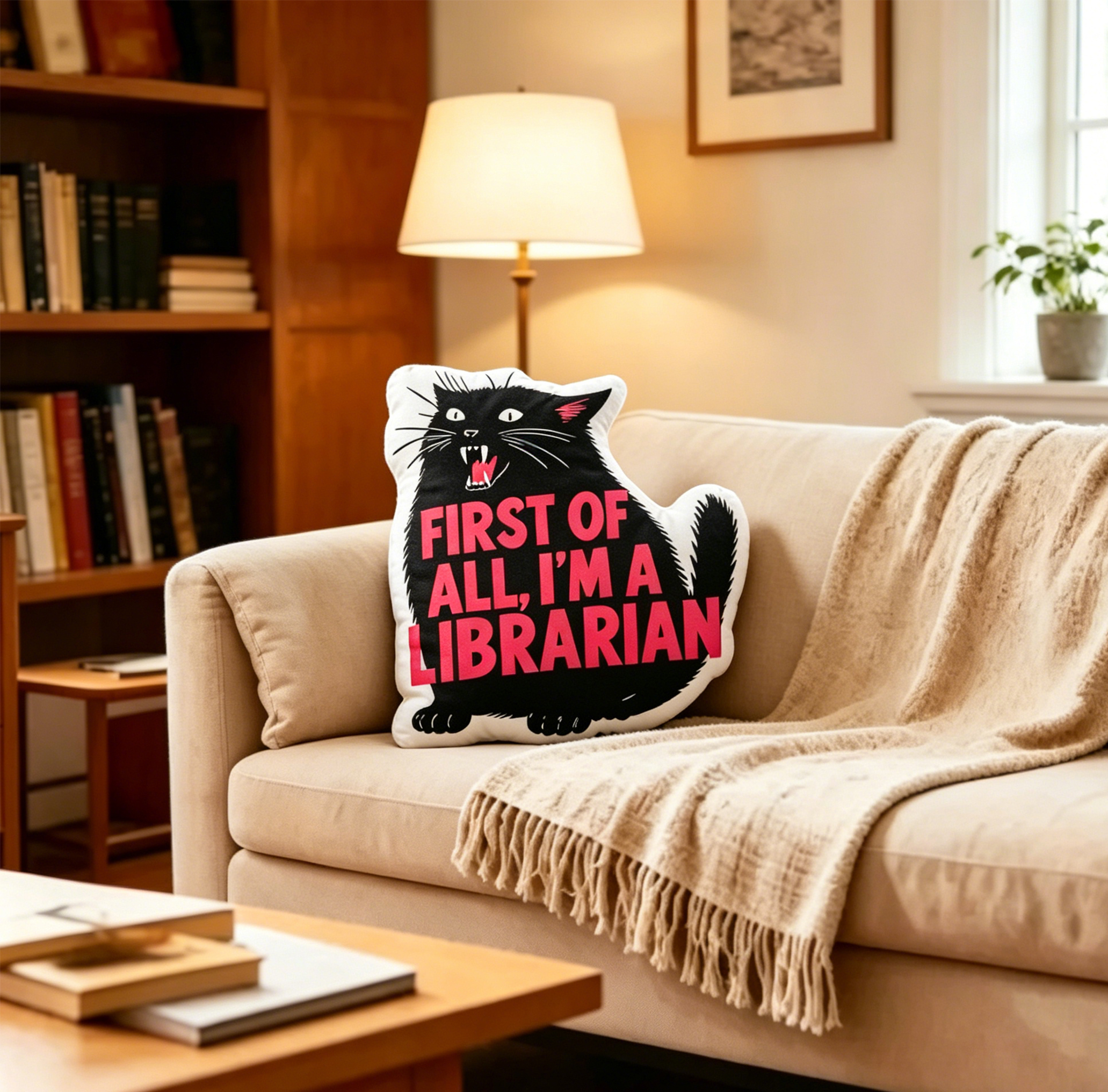 Pagewings First of All I'm a Librarian Shaped Throw Pillow