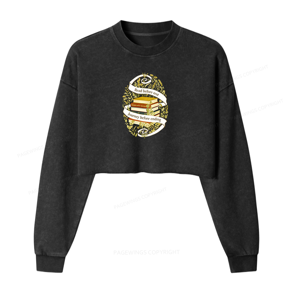 Pagewings Read Before Rest Washed Crop Sweatshirt