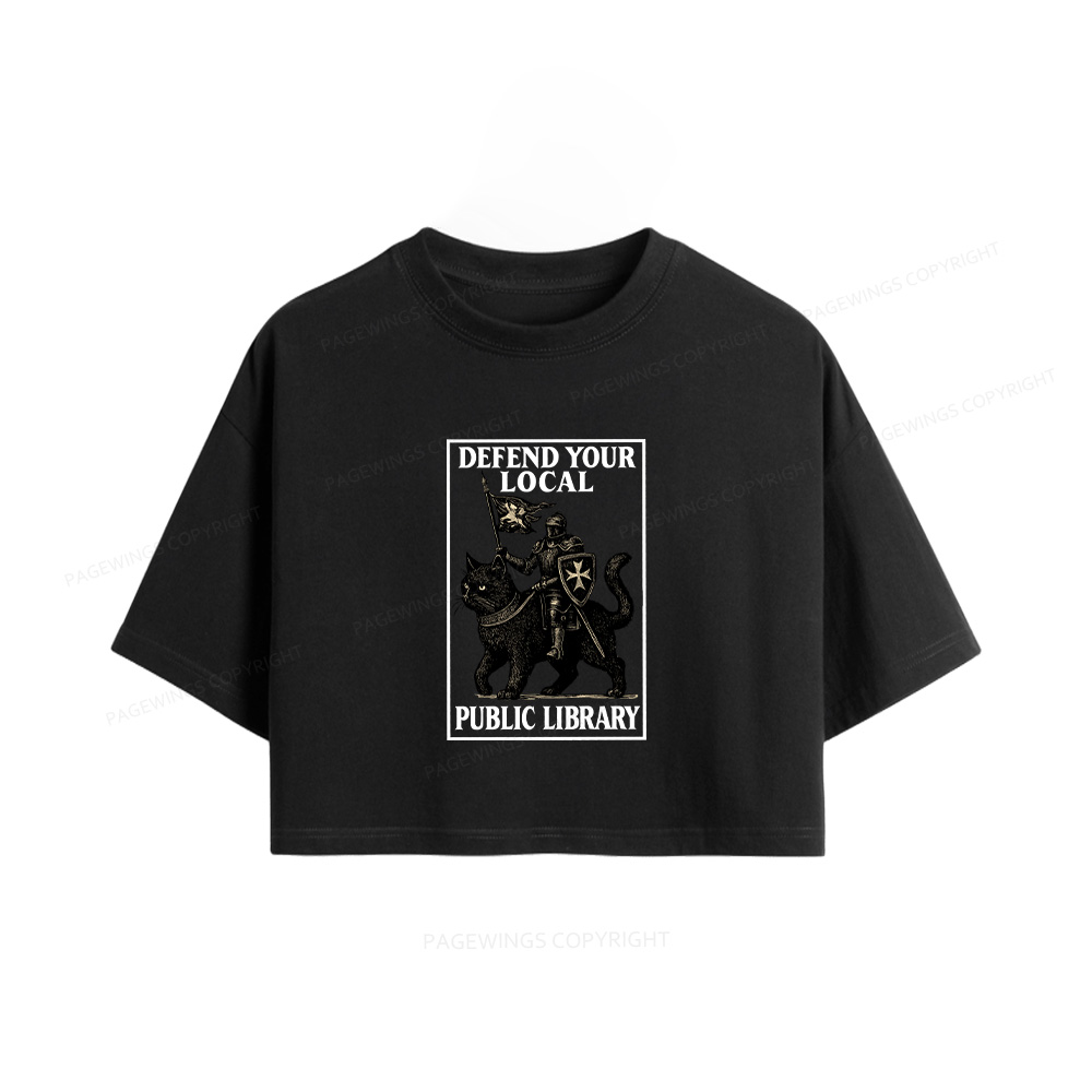 Pagewings Defend Your Local Library Women Crop Tops