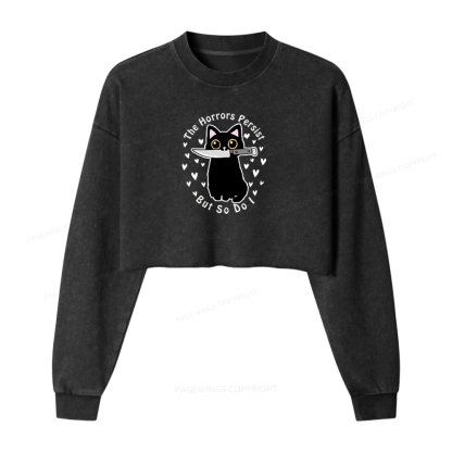 Pagewings The Horrors Persist But So Do I Washed Crop Sweatshirt