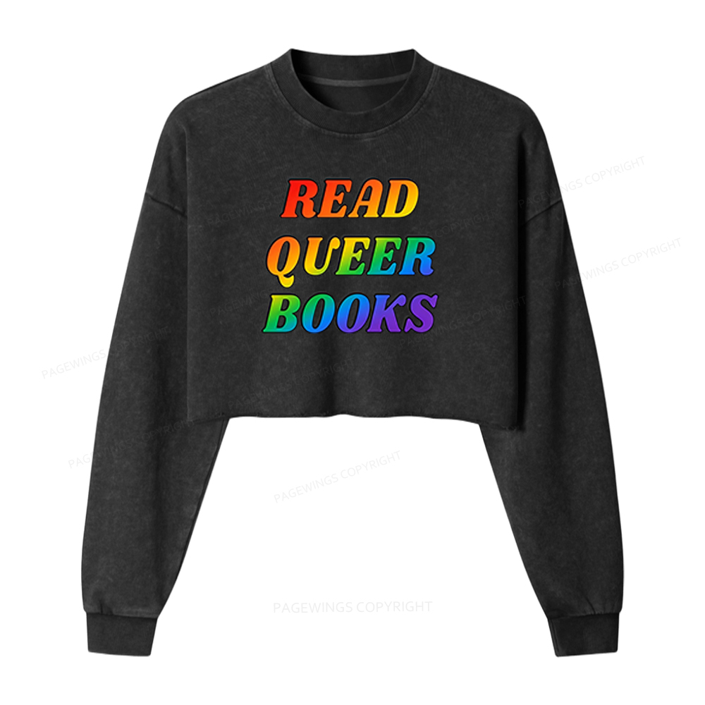 Pagewings Queer Books Washed Crop Sweatshirt