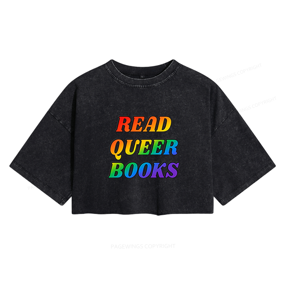 Pagewings Queer Books Women's Washed Cropped T-shirt