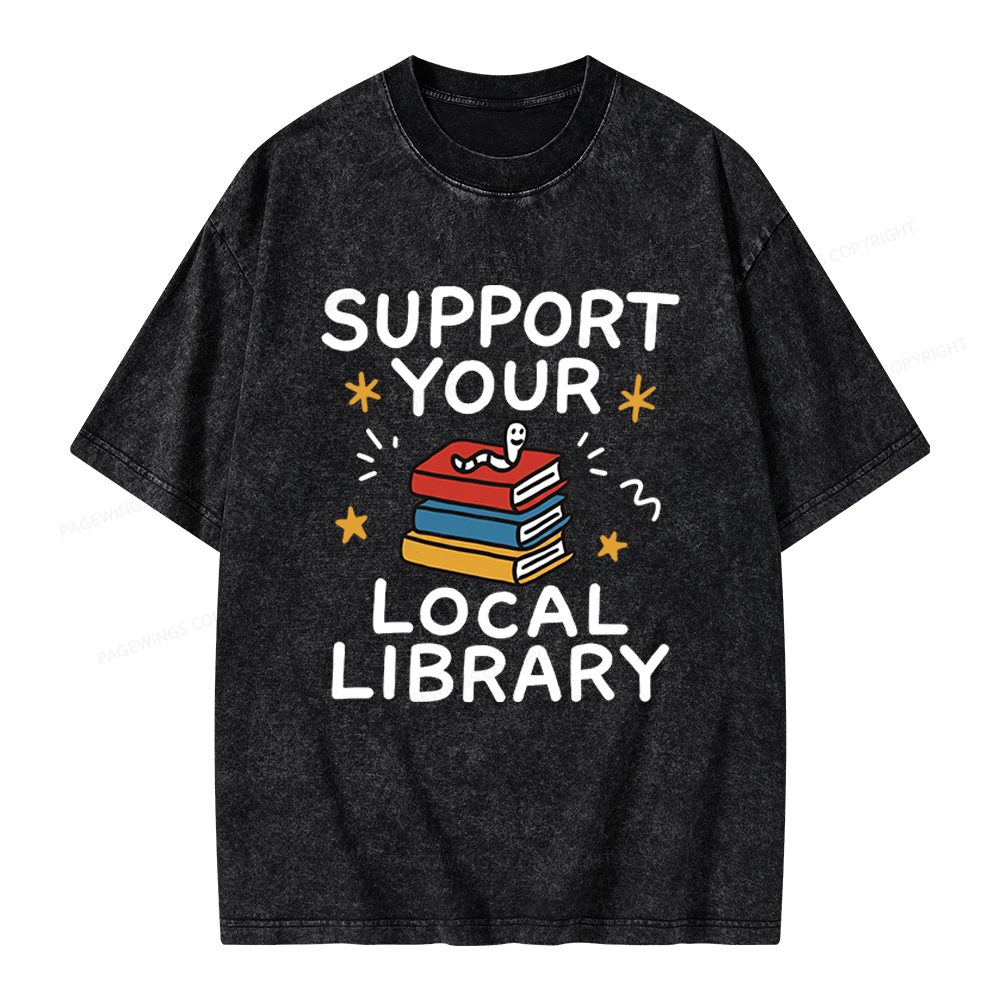 Pagewings Support Your Local Library Unisex Washed T-shirt