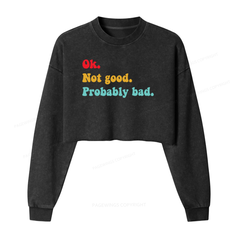 Pagewings Ok Not Good Probably Bad Washed Crop Sweatshirt