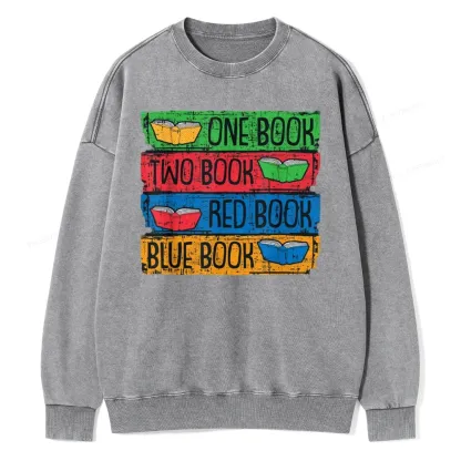 Pagewings One Book Two Books Red Book Blue Book Unisex Washed Sweatshirt
