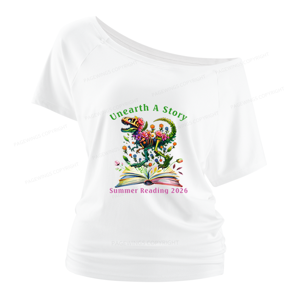 Pagewings Summer Reading 2026 Women Off Shoulder T-shirts