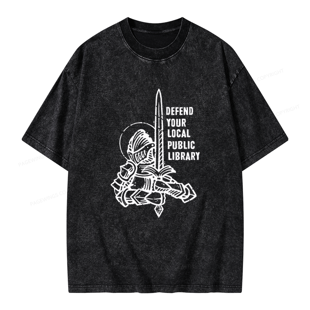 Pagewings Defend Your Local Public Library Unisex Washed T-shirt