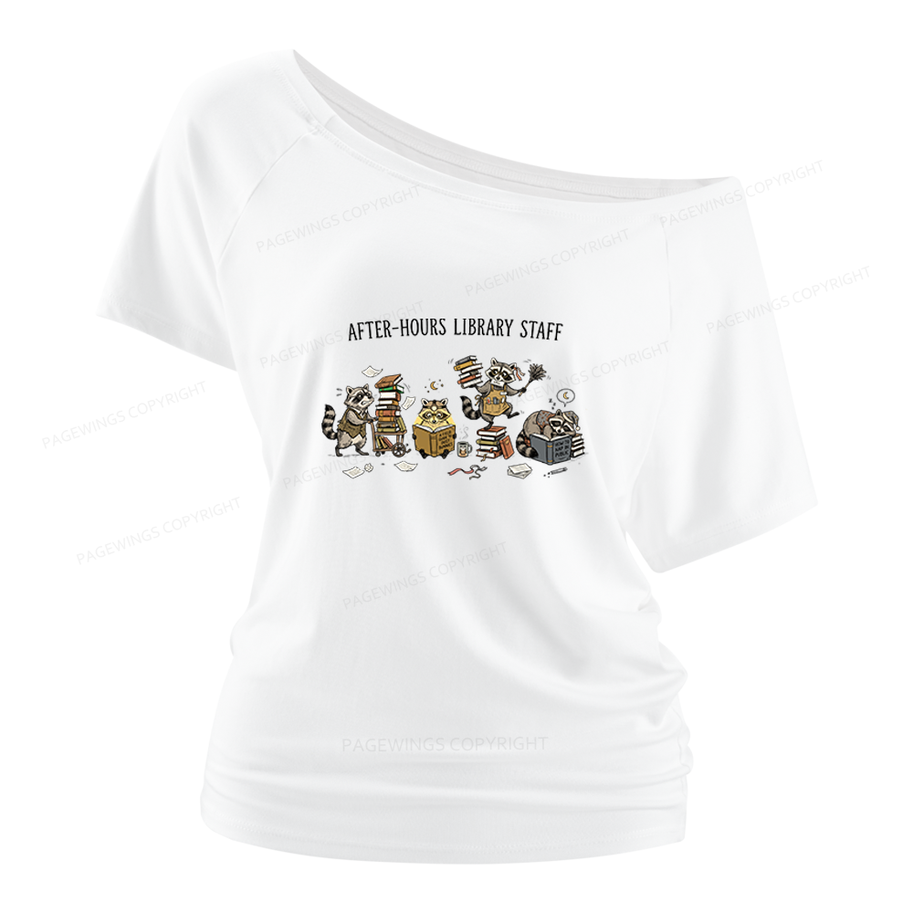 Pagewings After-Hours Library Staff Women Off Shoulder T-shirts