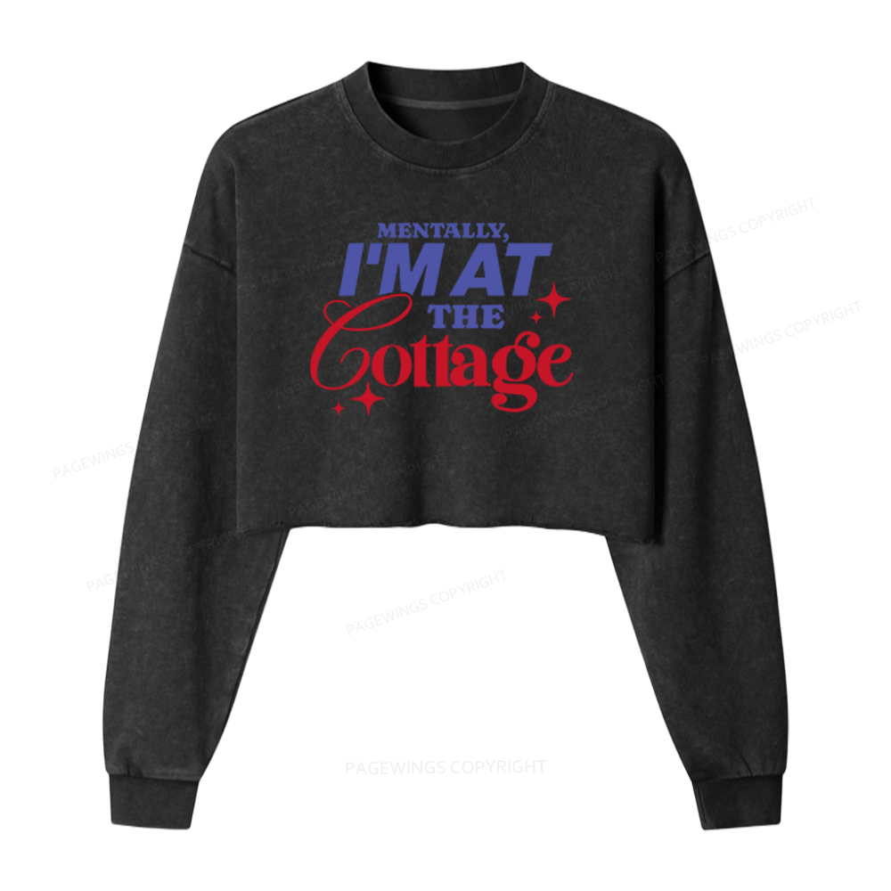 Pagewings I'm At The Cottage Washed Crop Sweatshirt