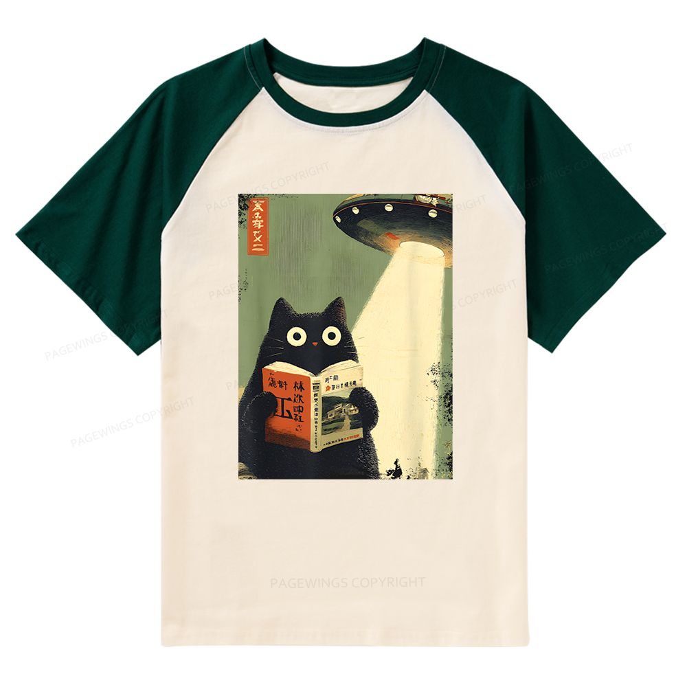 Pagewings Cat Book Lovers Raglan T-shirt