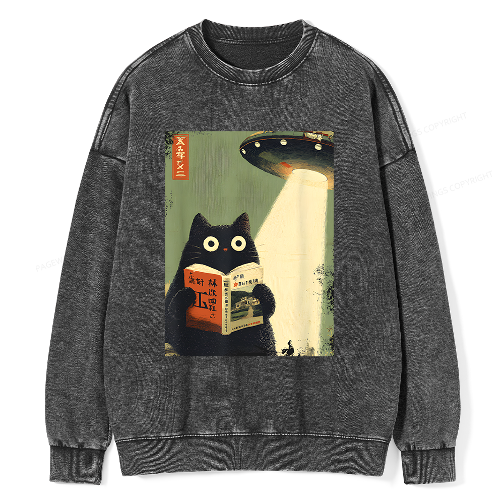 Pagewings Cat Book Lovers Unisex Washed Sweatshirt