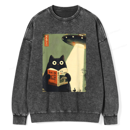 Pagewings Cat Book Lovers Unisex Washed Sweatshirt