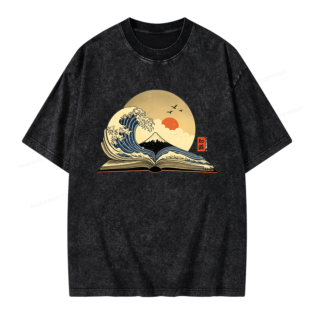 Pagewings Great Wave Of Knowledge Unisex Washed T-shirt