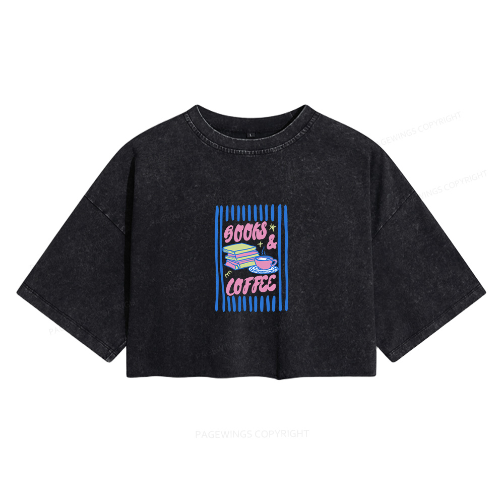 Pagewings Books and Coffee Women's Washed Cropped T-shirt