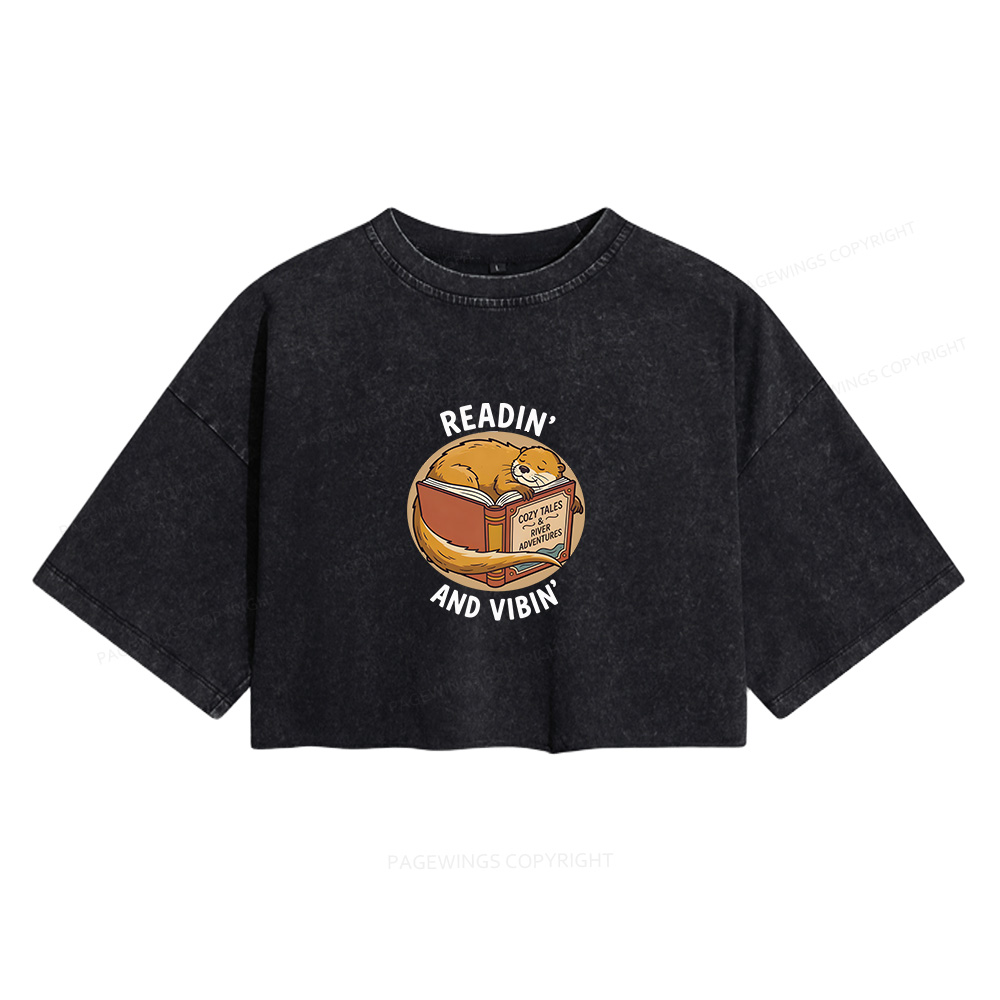 Pagewings Readin' And Vibin' Women's Washed Cropped T-shirt
